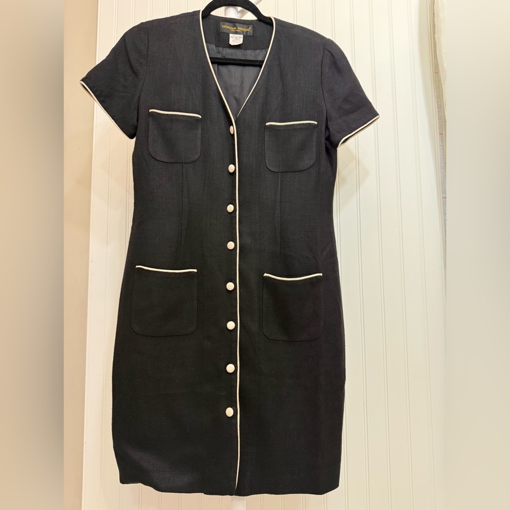 Donna Ricco Black Mini Dress with Cream Trim